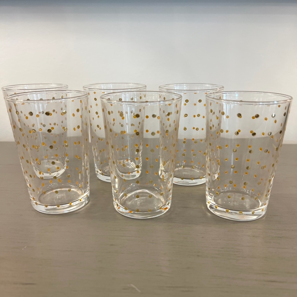 Scents & Feel Tea Glasses Set of 6 Polka Dots Gold Hand-Painted Juice Cup ARC